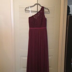 Wine one shoulder bridesmaid dress size 2